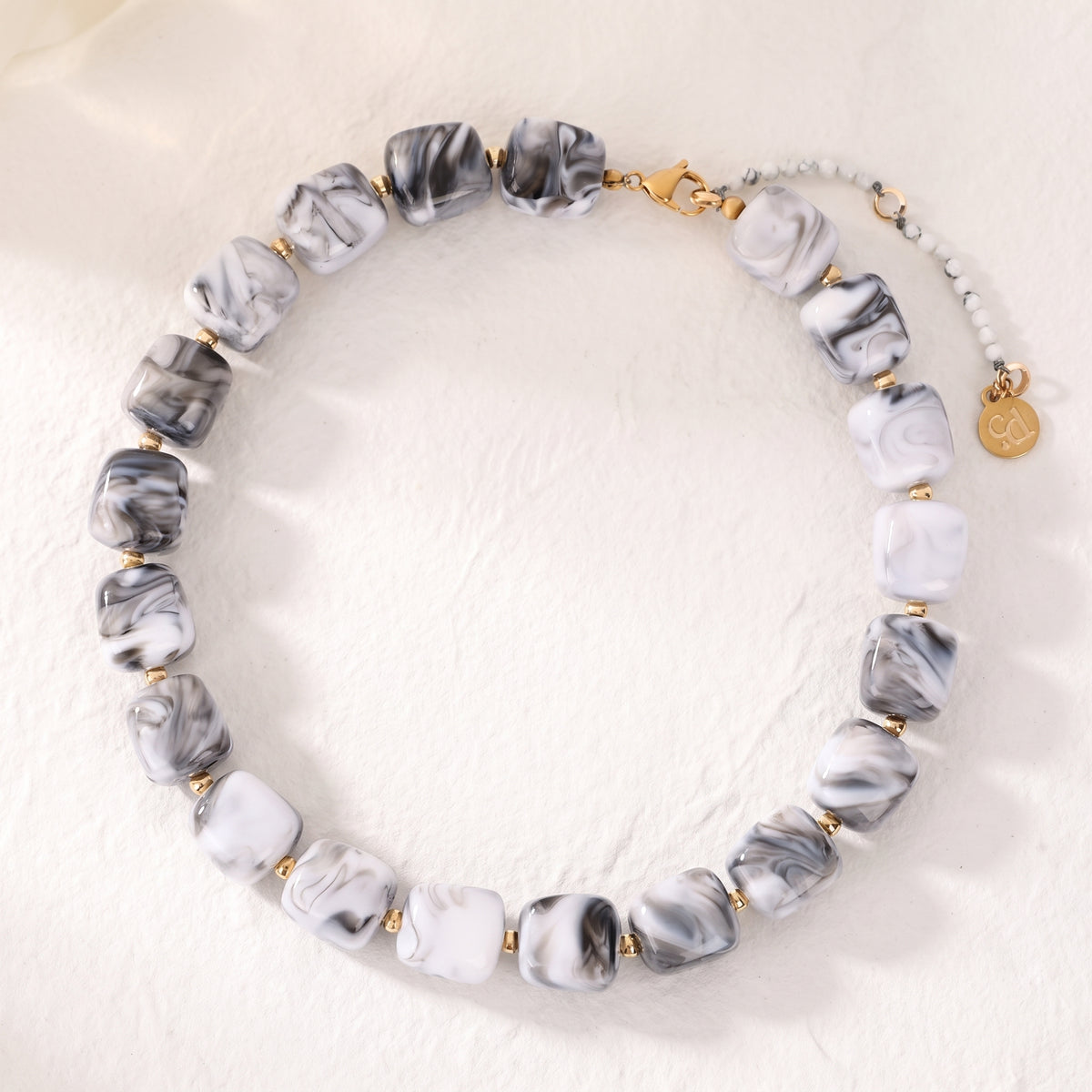 Chunky Square Bead Necklace Marble