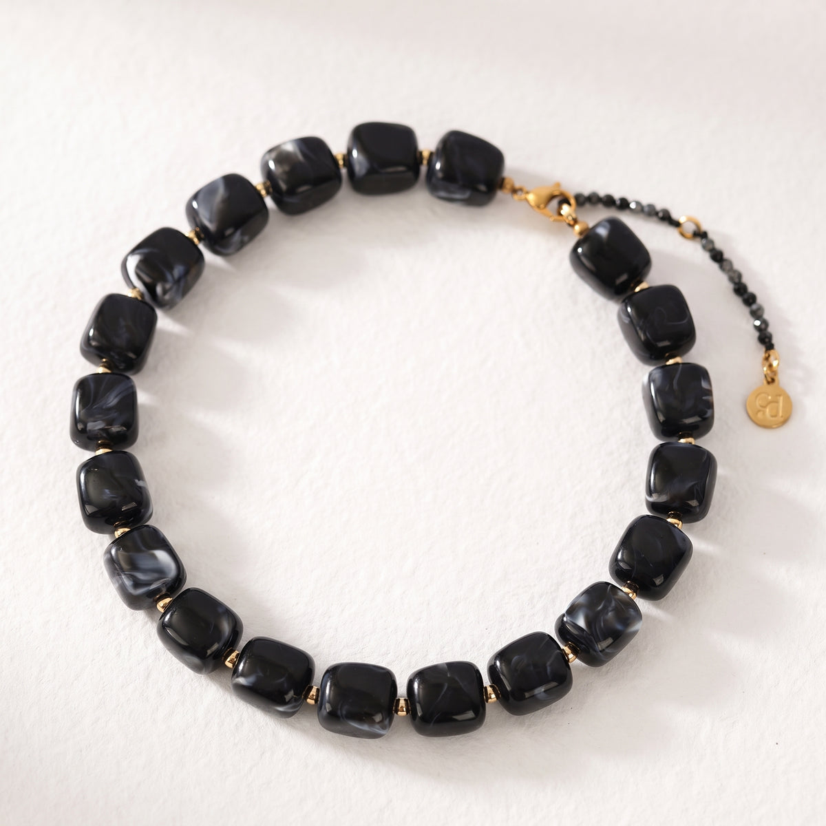 Chunky Square Bead Necklace Black