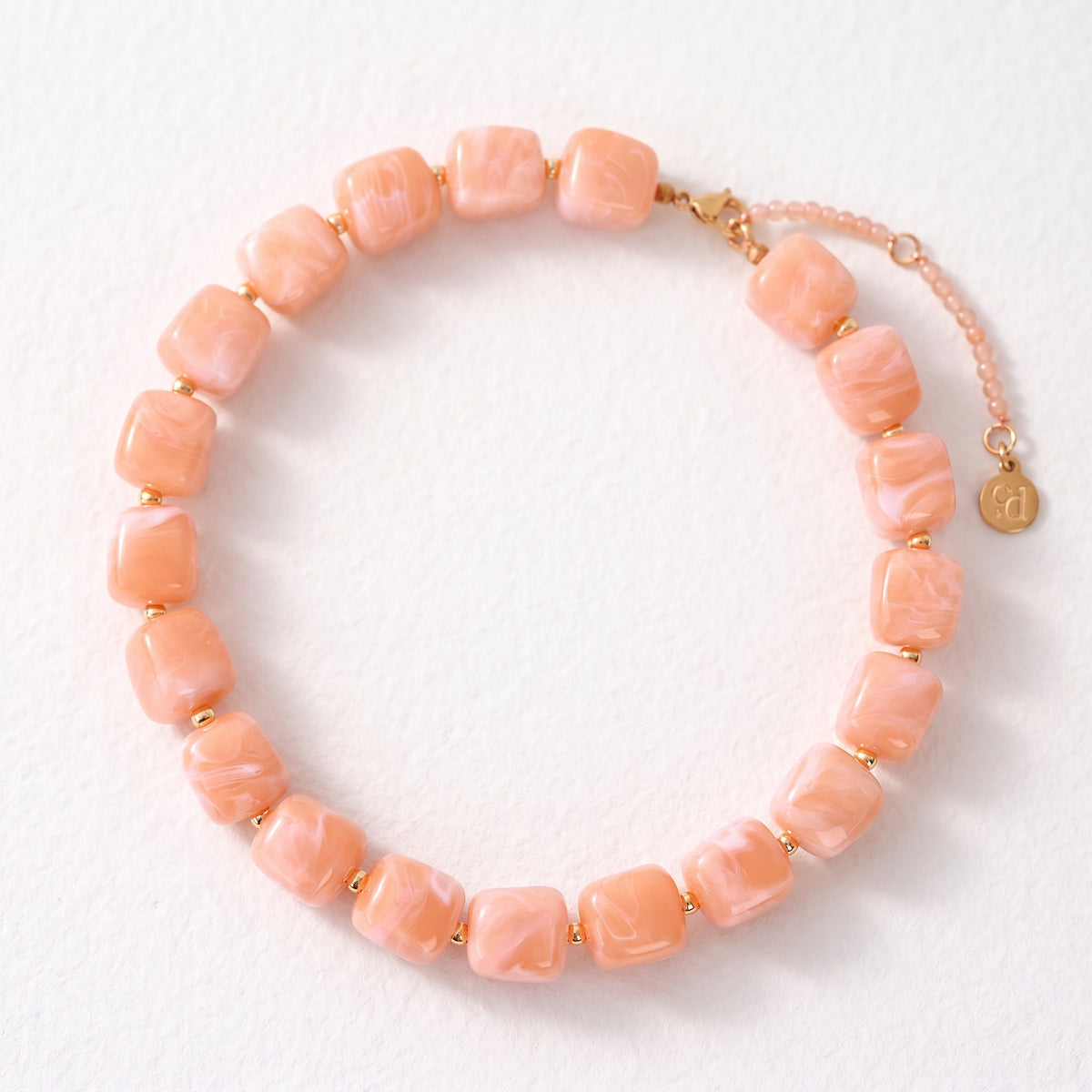 Chunky Square Bead Necklace Orange