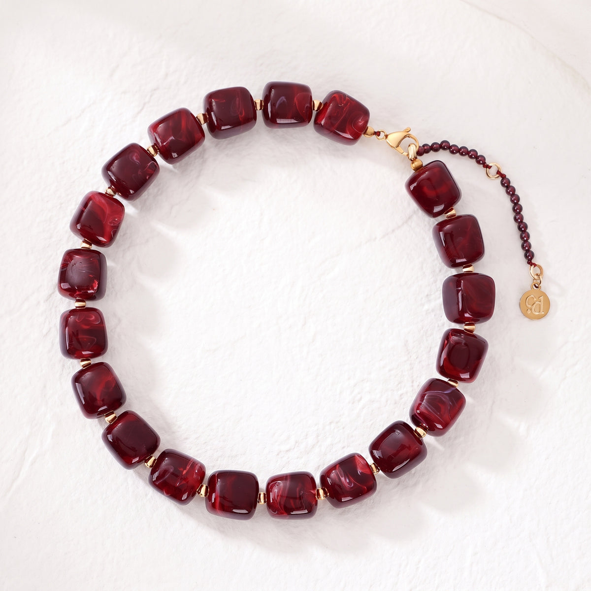 Chunky Square Bead Necklace Red