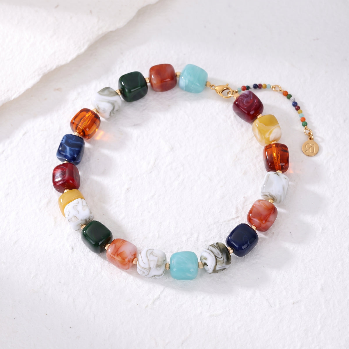 Chunky Square Bead Necklace Rainbow