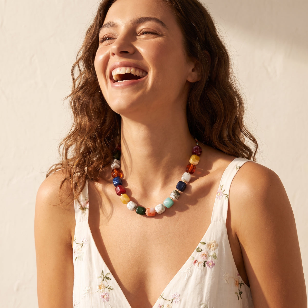 Chunky Square Bead Necklace Rainbow
