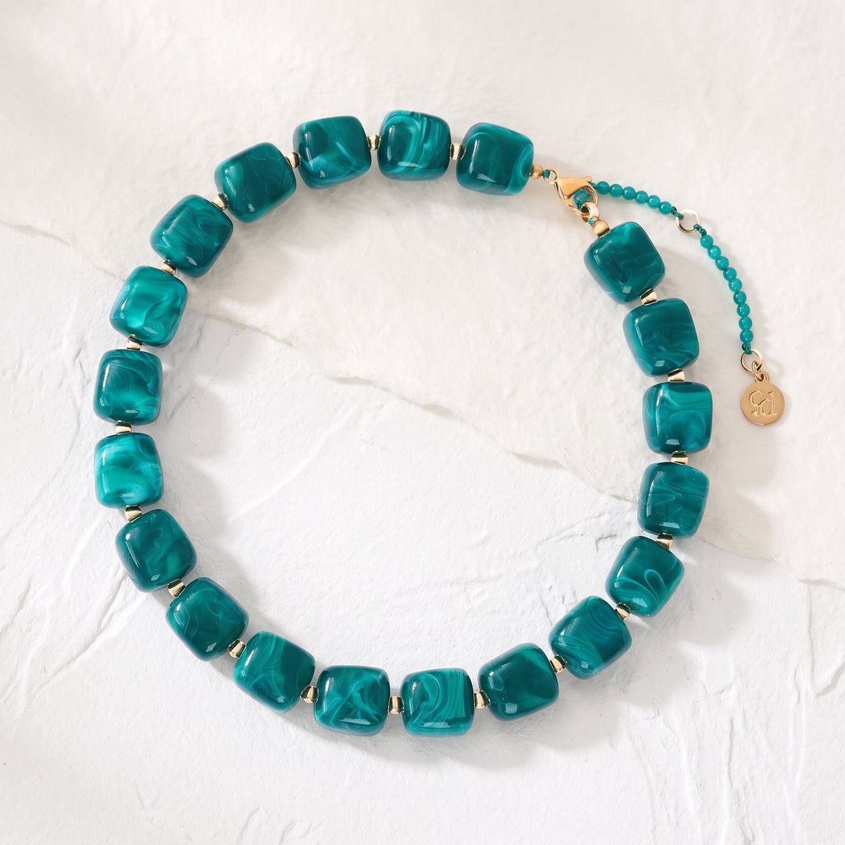 Chunky Square Bead Necklace Blue