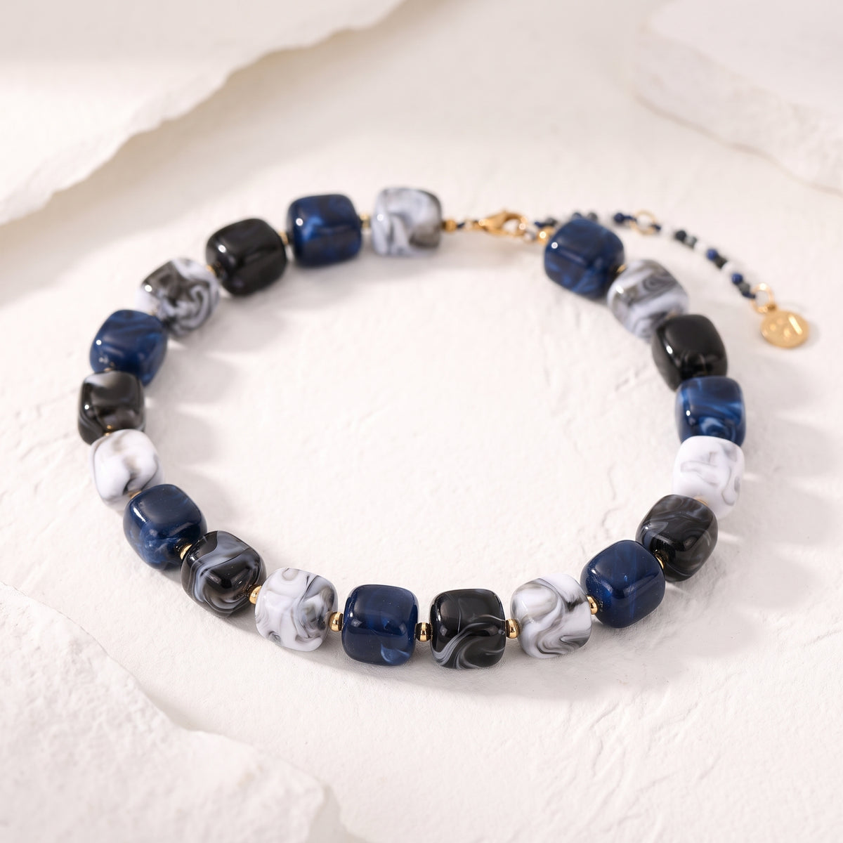 Chunky Square Bead Necklace Ocean