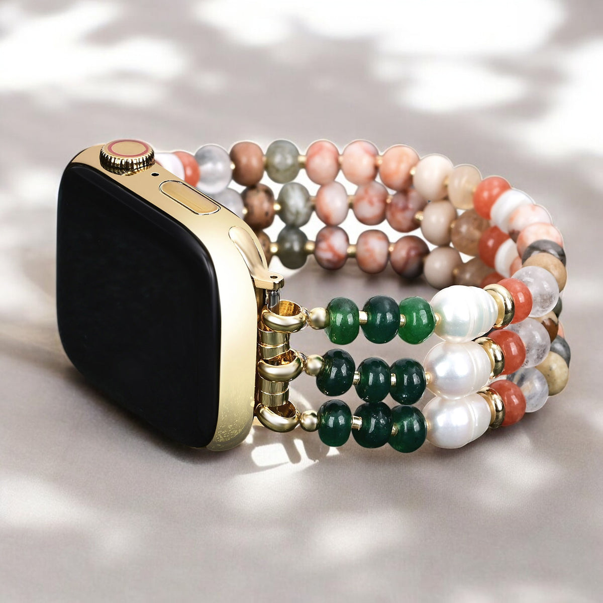 Coral Natural Stone Stretch Apple Watch Strap