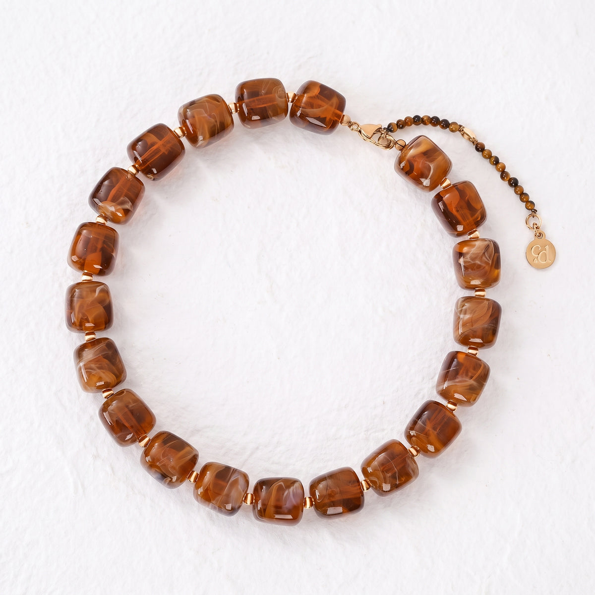 Chunky Square Bead Necklace Brown