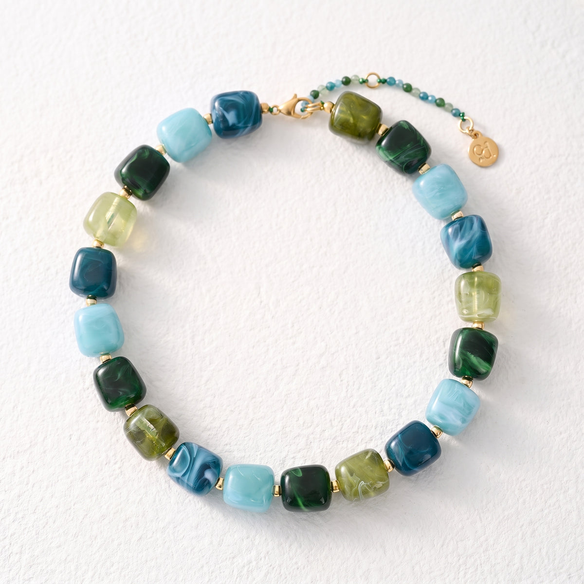 Chunky Square Bead Necklace Blue