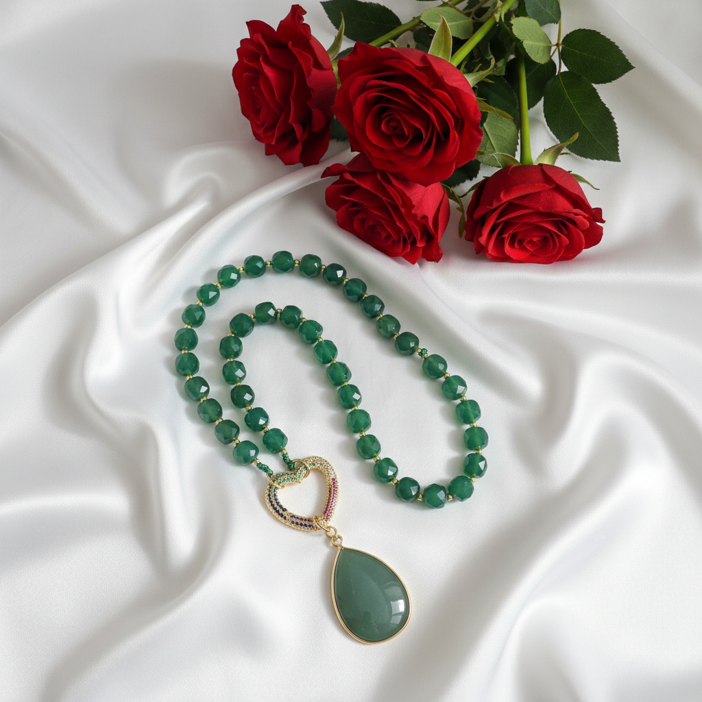 Emerald Green Agate Heart Necklace