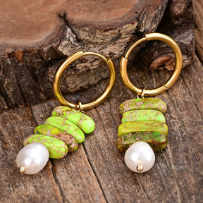 Ocean Bliss Pearl & Green Jasper Hoop Drops