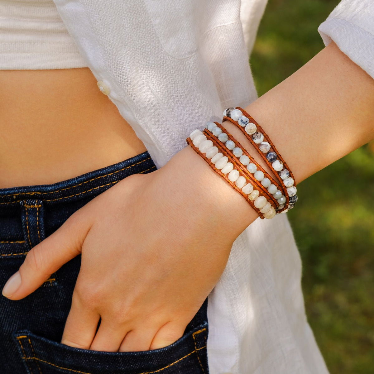 White Harmony Artisan Wrap Bracelet