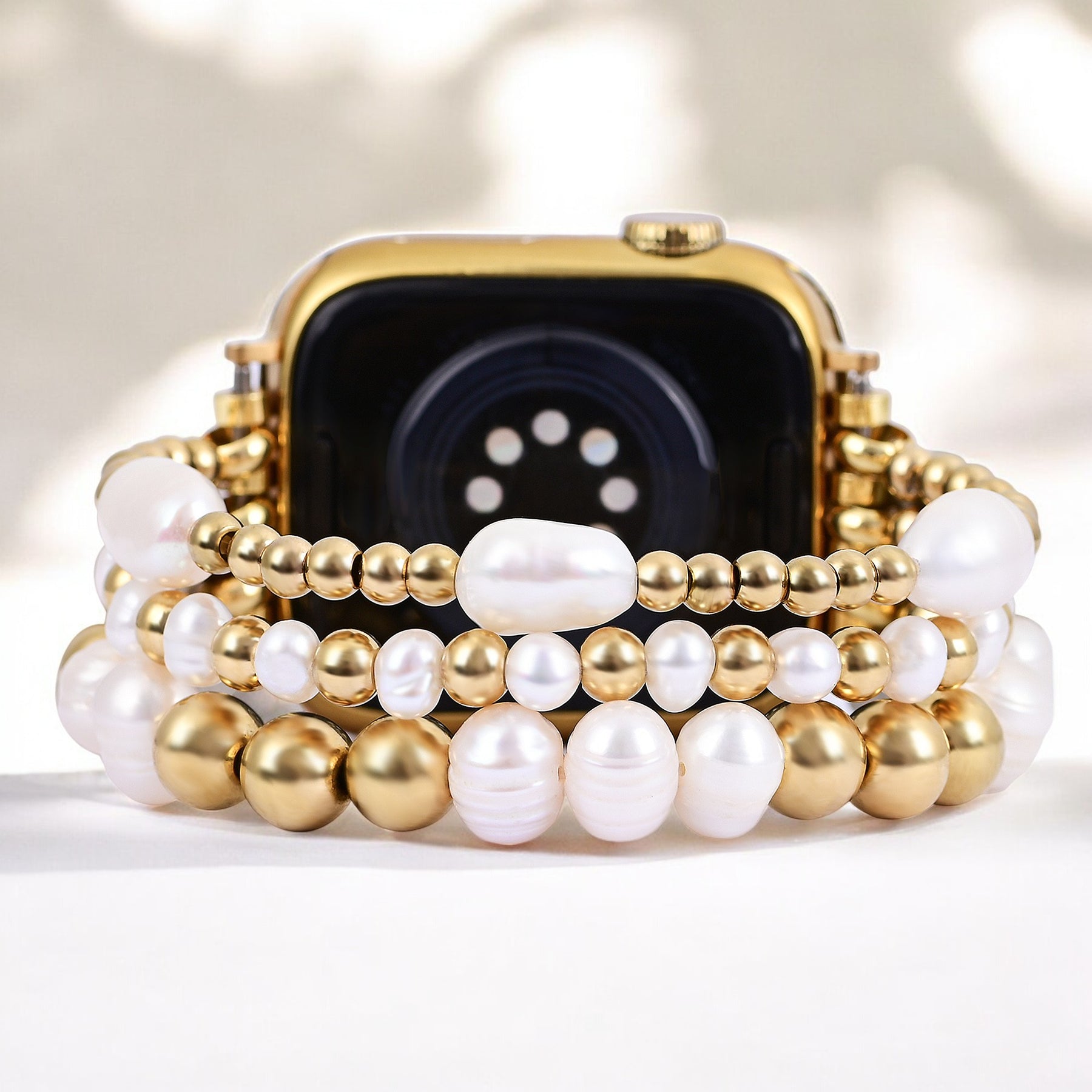 Golden Freshwater Pearl Stretch Apple Watch Strap