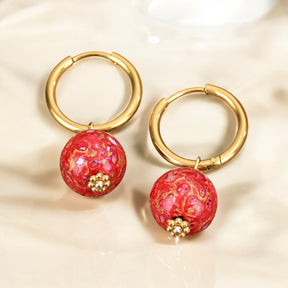 Crimson Orbit Speckle Orb Hoop Earrings