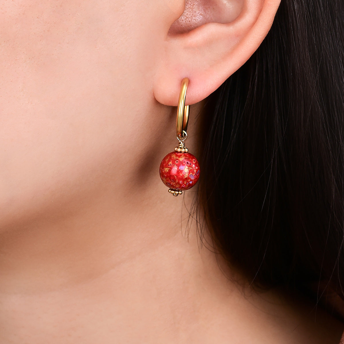 Crimson Orbit Speckle Orb Hoop Earrings