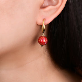 Crimson Orbit Speckle Orb Hoop Earrings