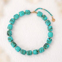 Chunky Square Bead Necklace Turquoise