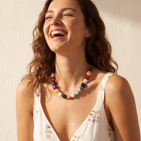 Chunky Square Bead Necklace Rainbow