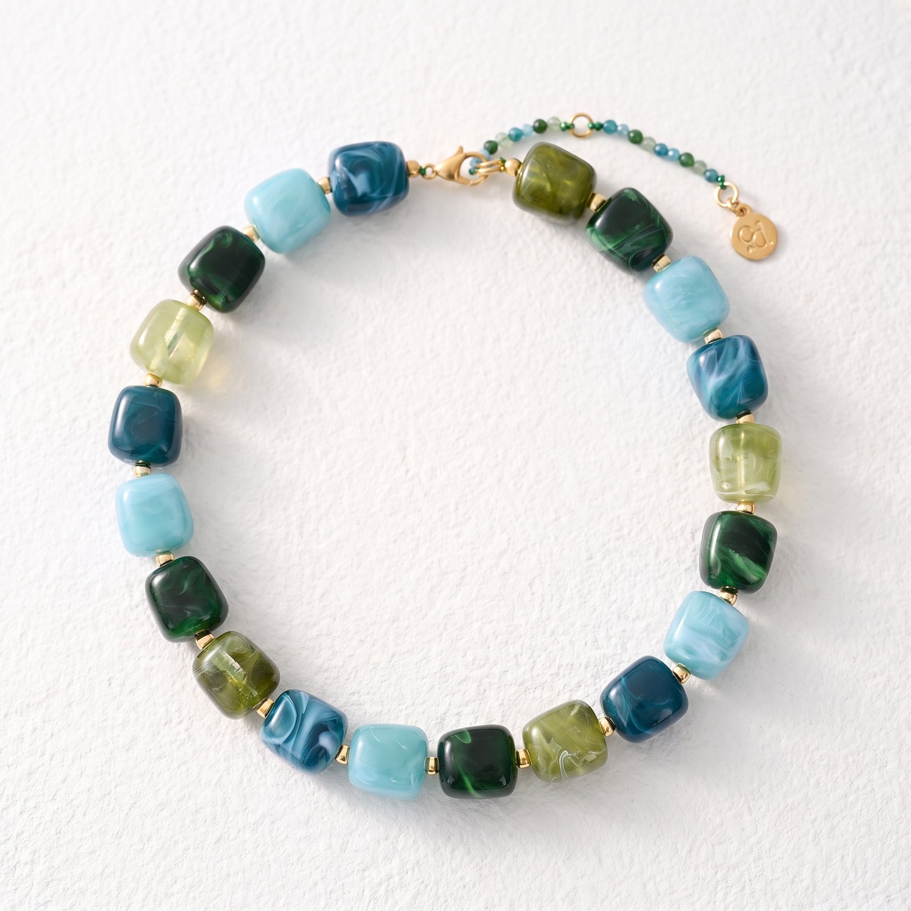 Chunky Square Bead Necklace Earth