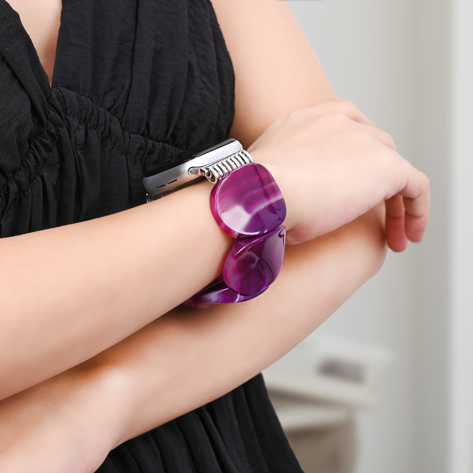 Mystic Plum Agate Stretch Apple Watch Strap