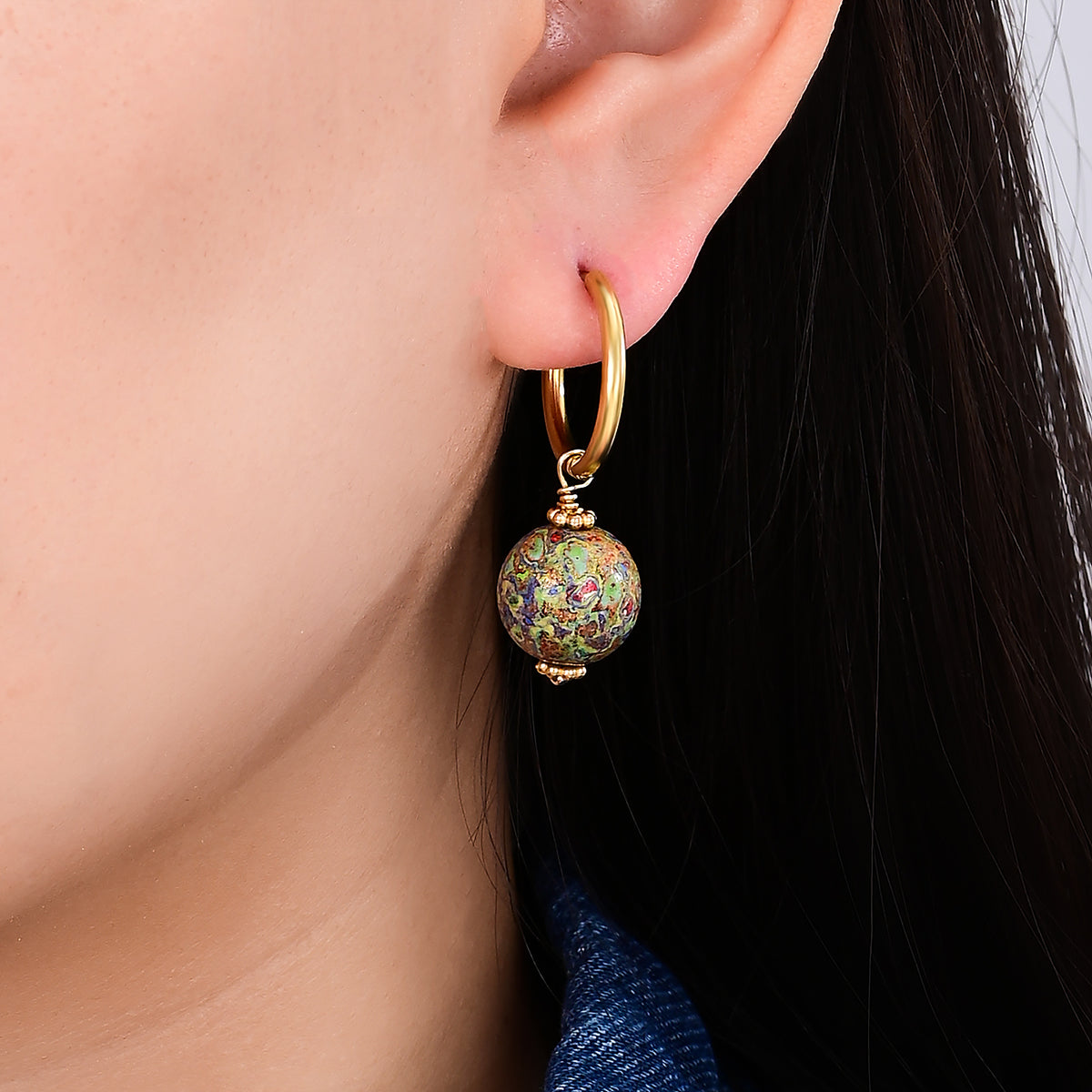 Meadow Mist Speckle Orb Hoop Earrings