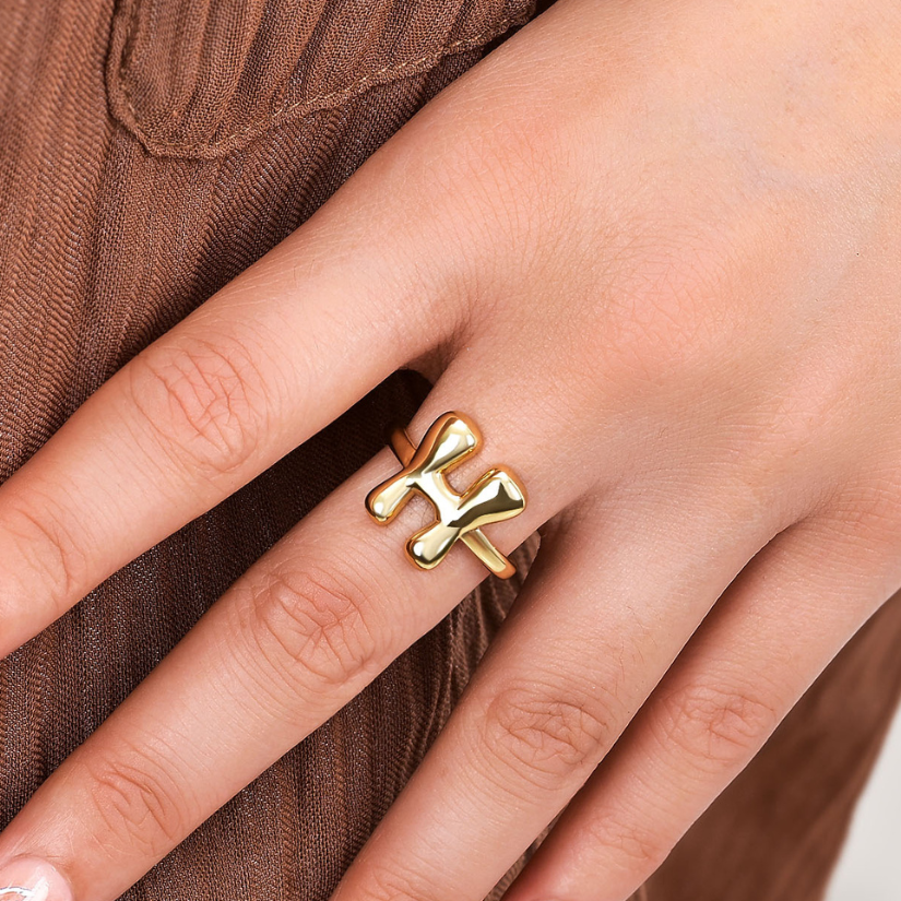 Golden Glow Bubble Letter Initial Ring