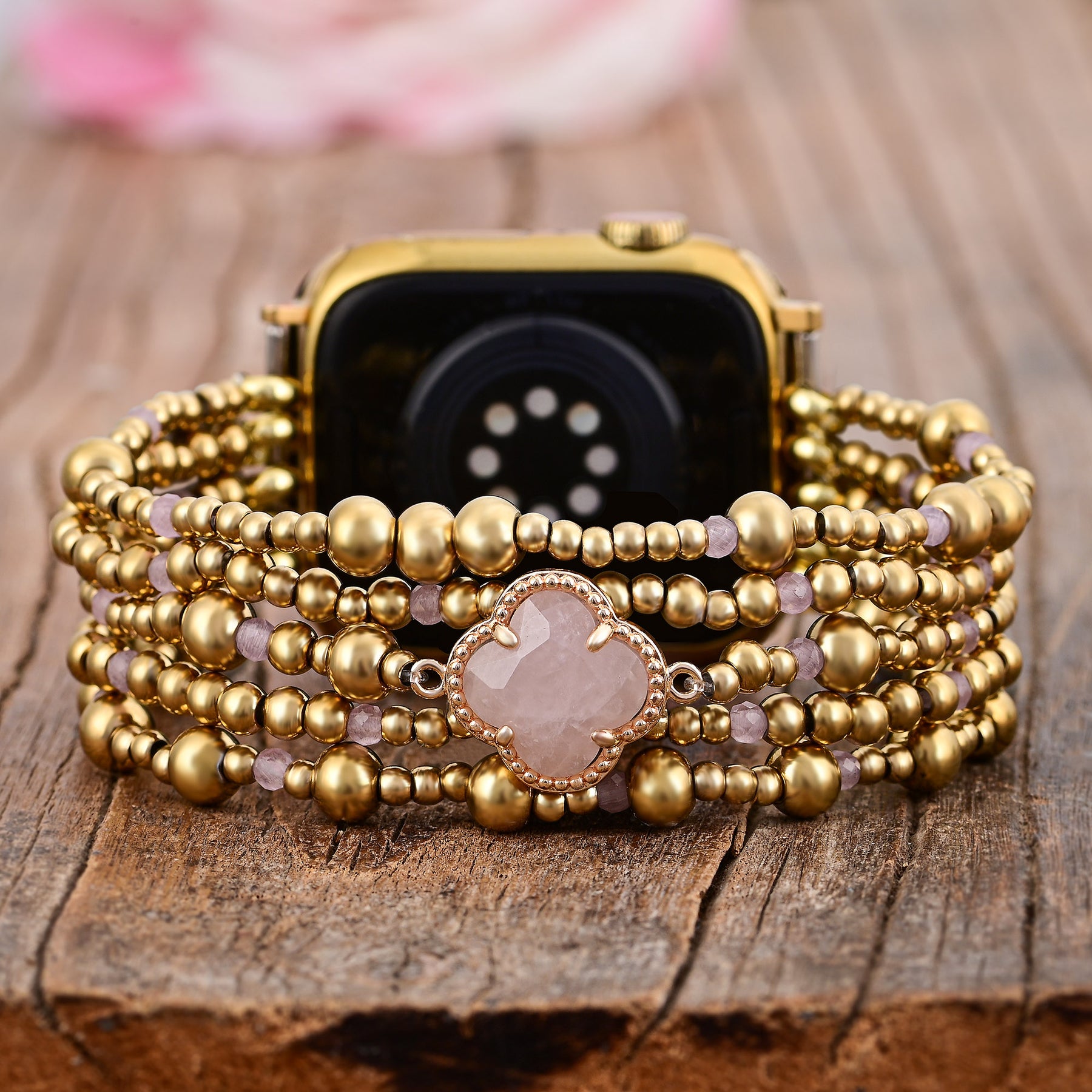 Enchanted Rose Quartz Elegance Stretch Apple Watch Strap