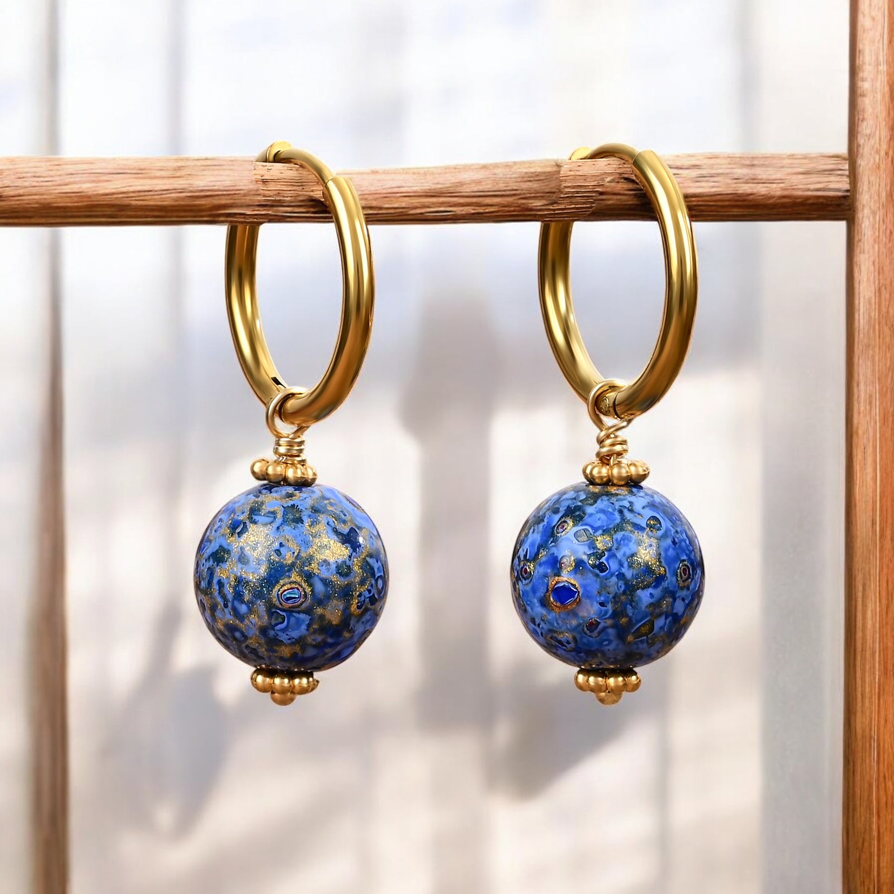 Sapphire Sky Speckle Orb Hoop Earrings