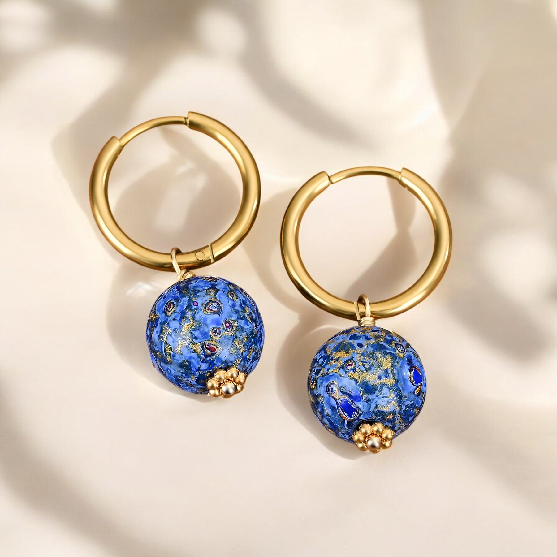 Sapphire Sky Speckle Orb Hoop Earrings