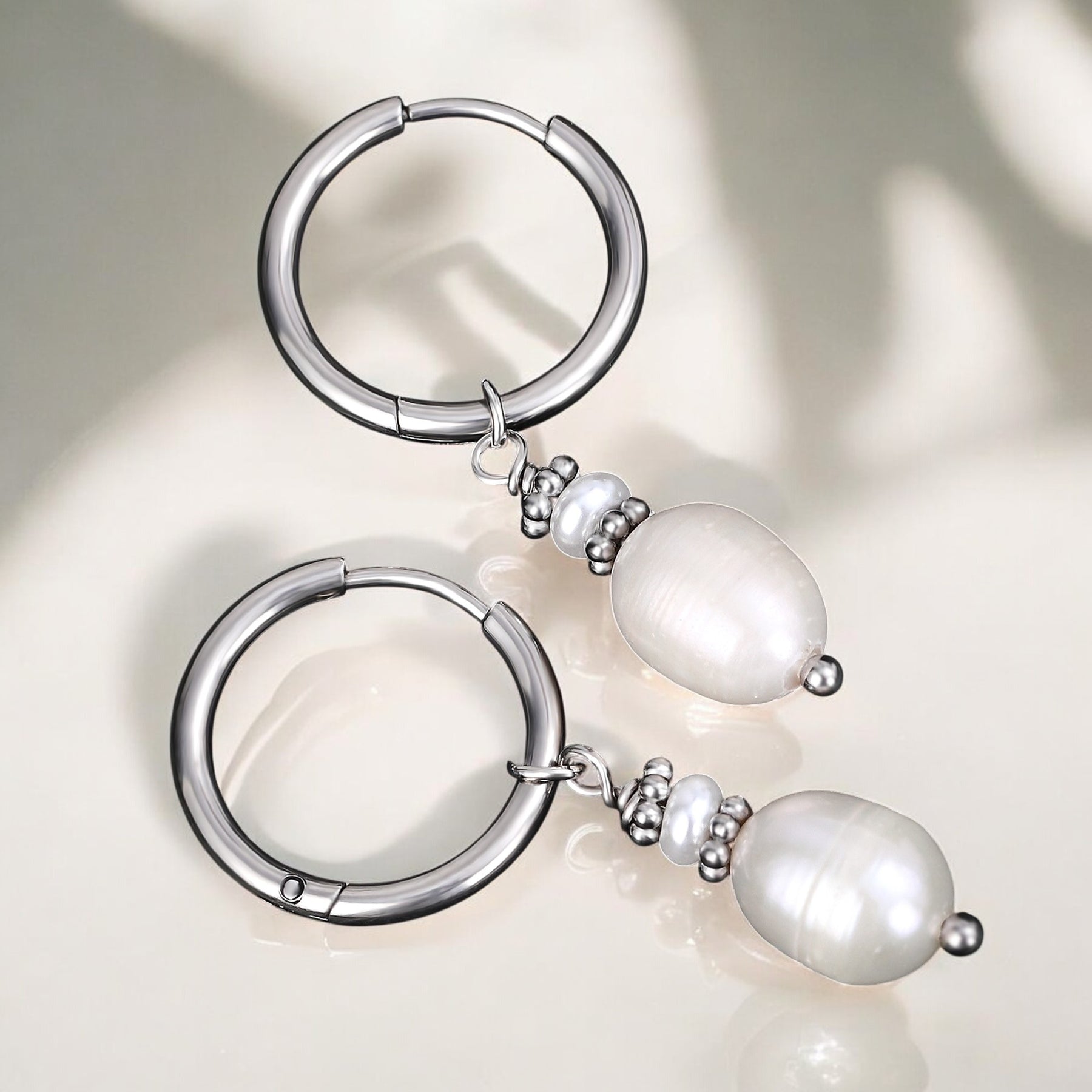 Silver Pearl Elegance Hoop Earrings