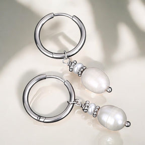 Silver Pearl Elegance Hoop Earrings