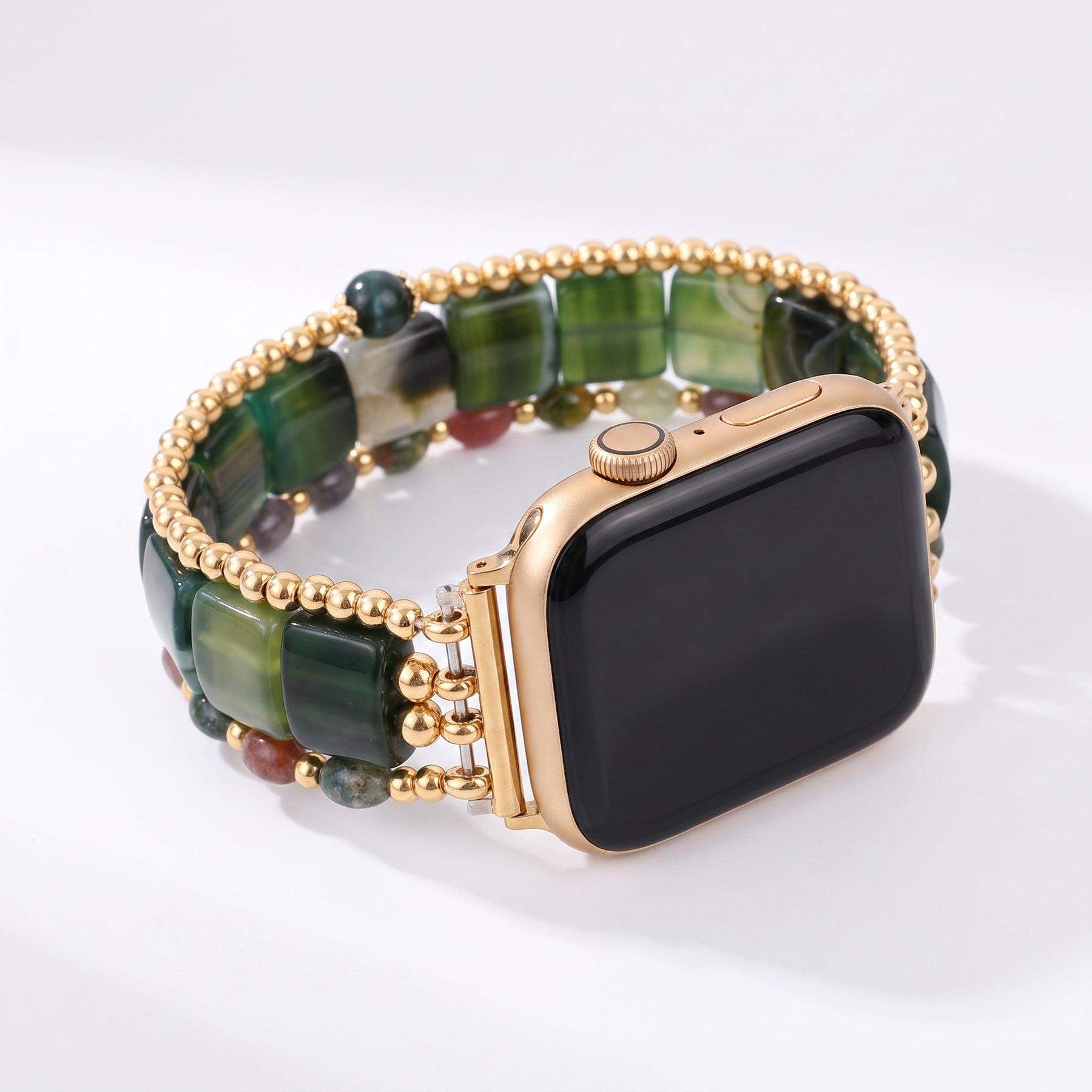 Fierce Grace Tiger's Eye Stretch Apple Watch Strap Silver