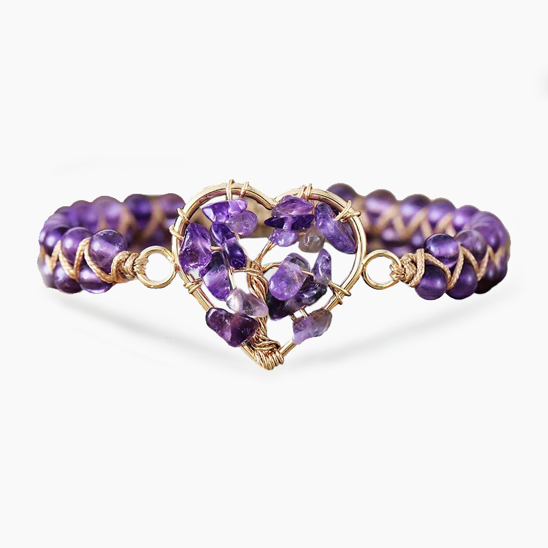 Amethyst Heart Tree of Life Bracelet