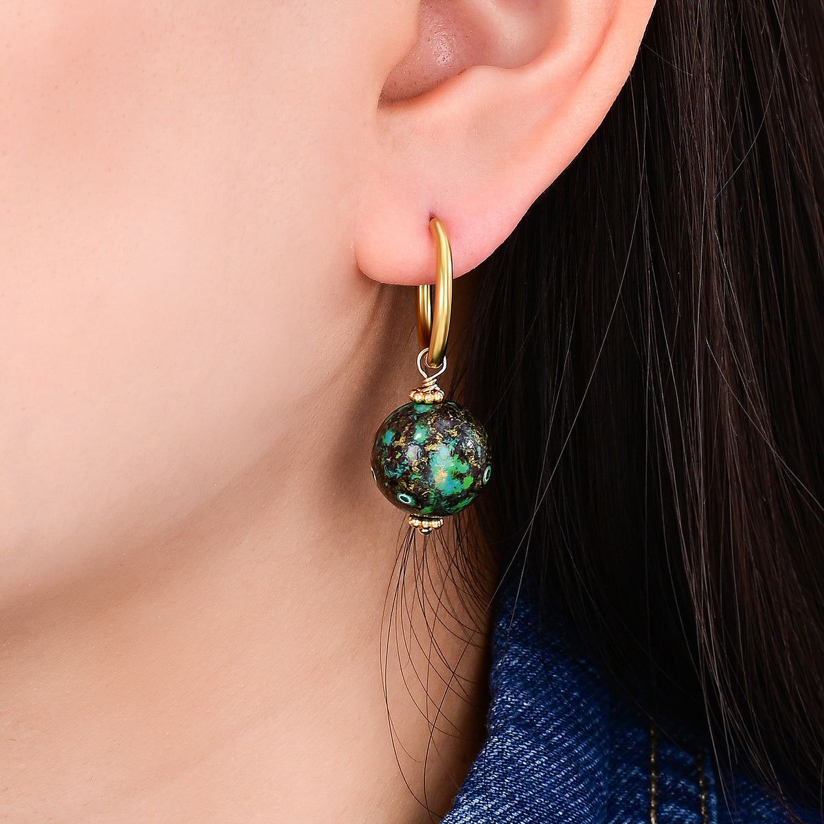Emerald Eclipse Speckle Orb Hoop Earrings