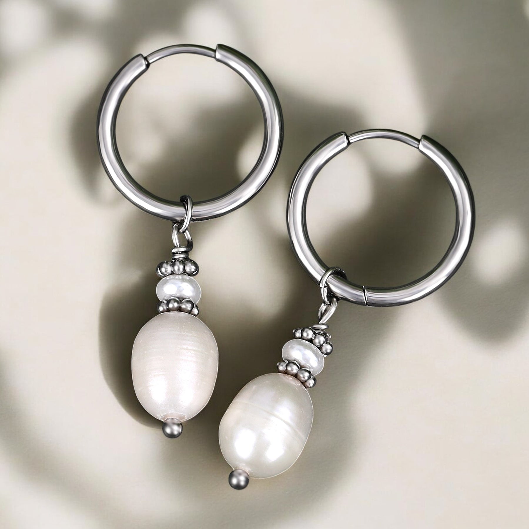 Silver Pearl Elegance Hoop Earrings