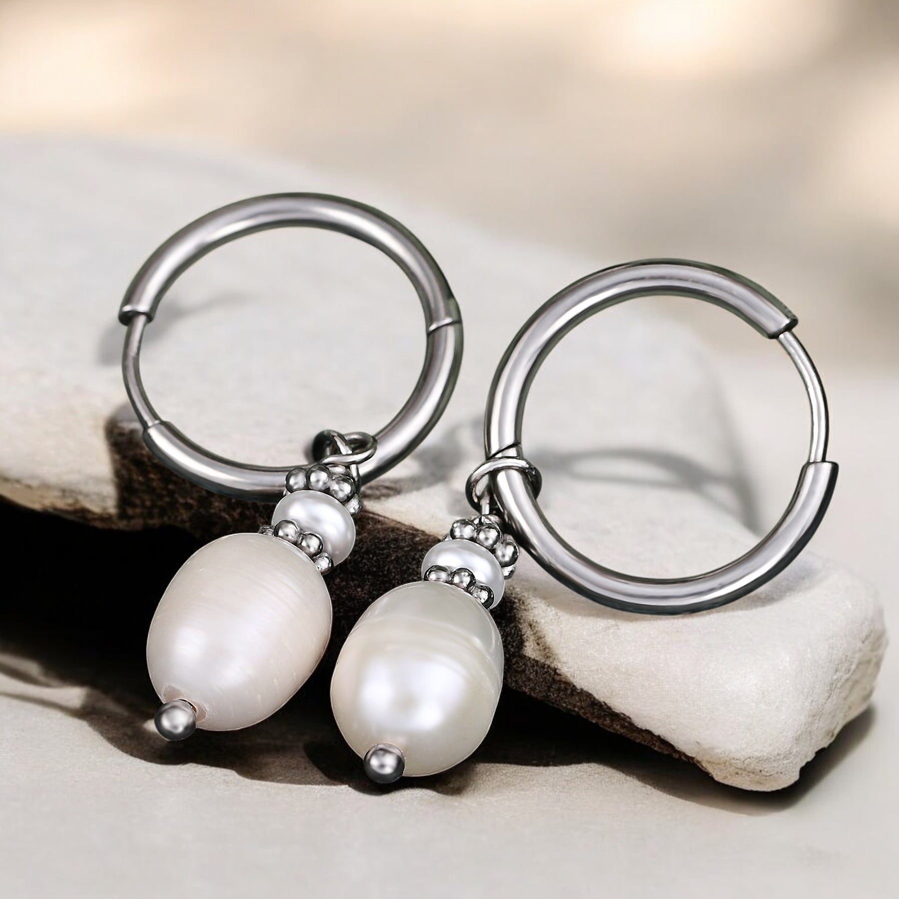 Silver Pearl Elegance Hoop Earrings