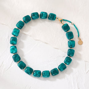 Chunky Square Bead Necklace Light Blue
