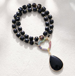 Black Agate Heart Pendant Necklace