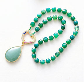 Emerald Green Agate Heart Necklace