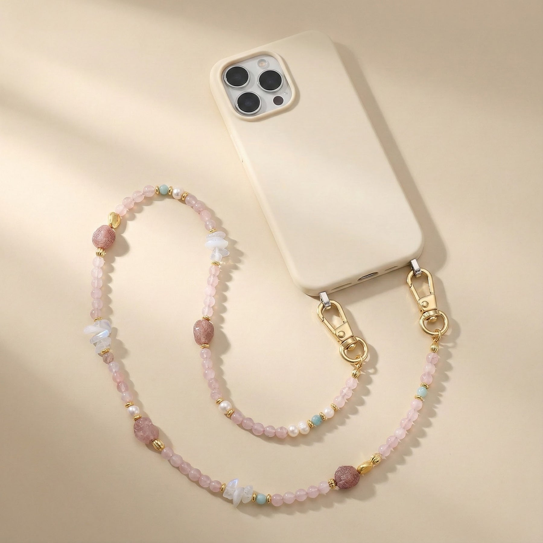 Rose Quartz Charm Phone Chain