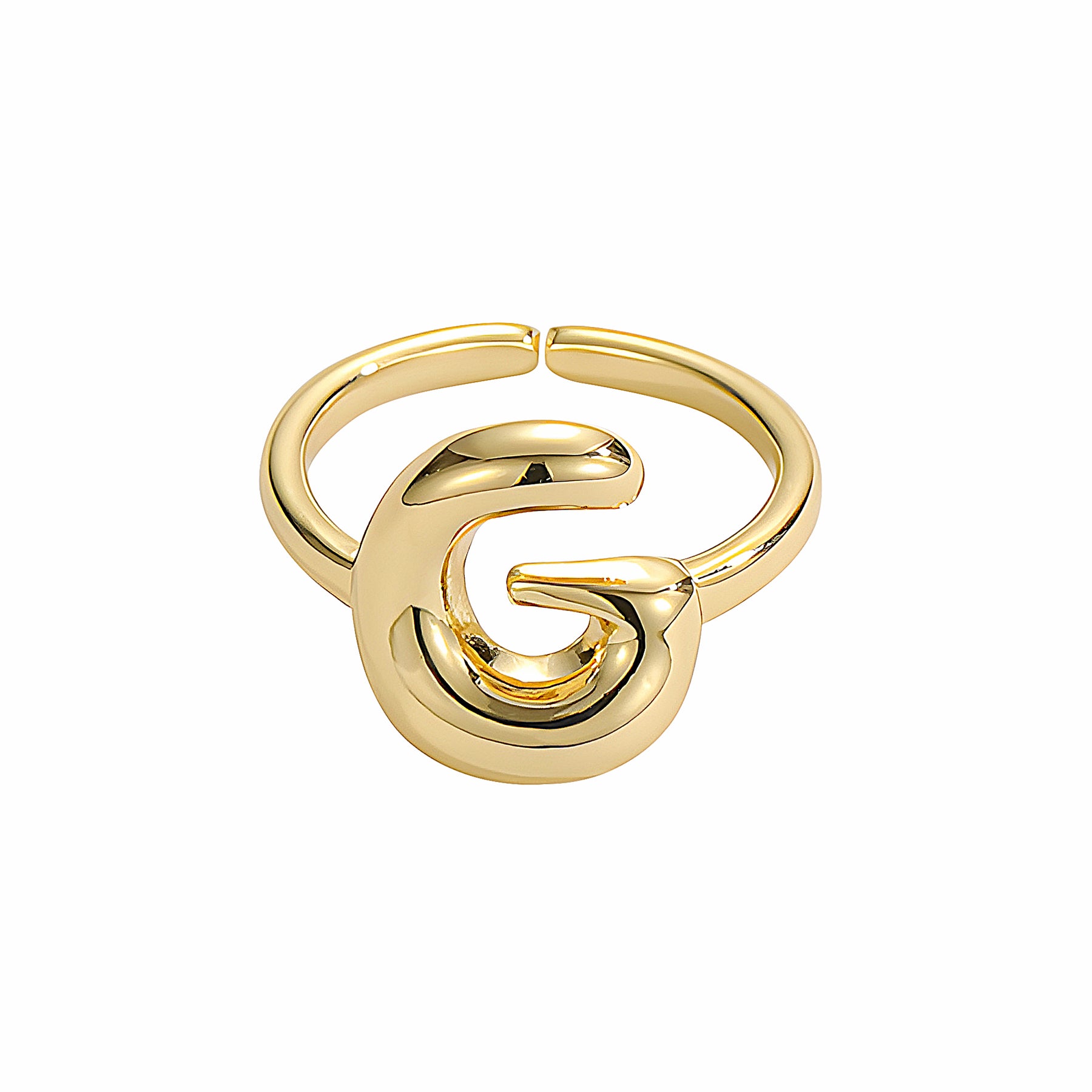 Golden Glow Bubble Letter Initial Ring