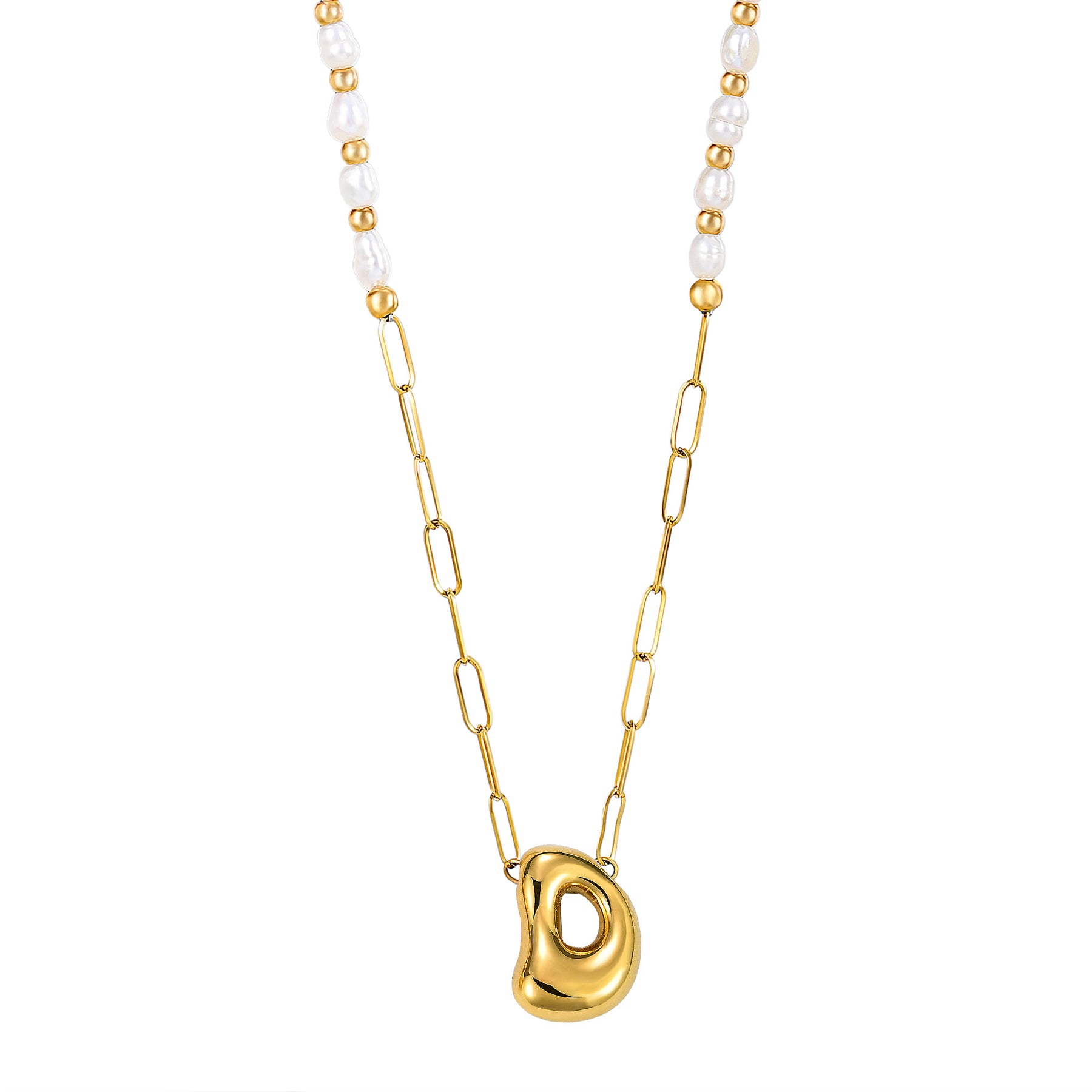 Chic Bubble Pearl Initial Chain Necklace