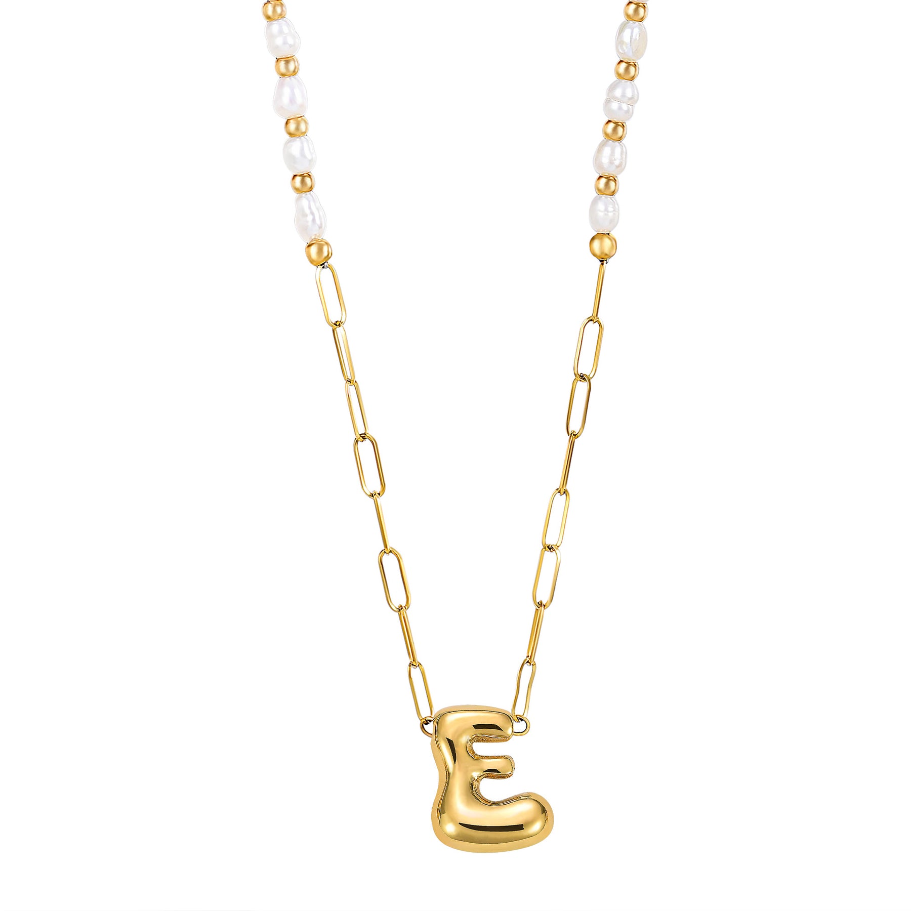 Chic Bubble Pearl Initial Chain Necklace