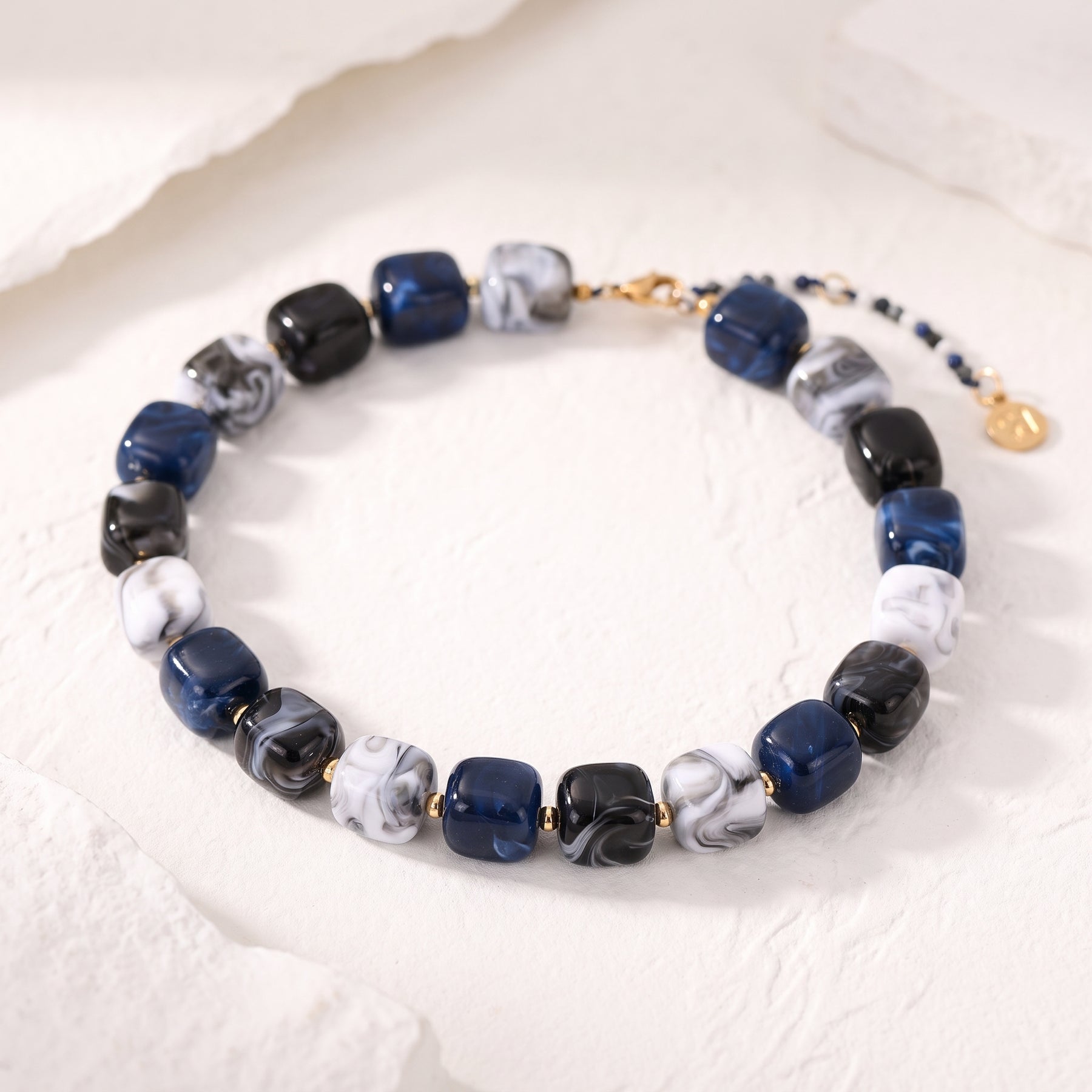 Chunky Square Bead Necklace Brown