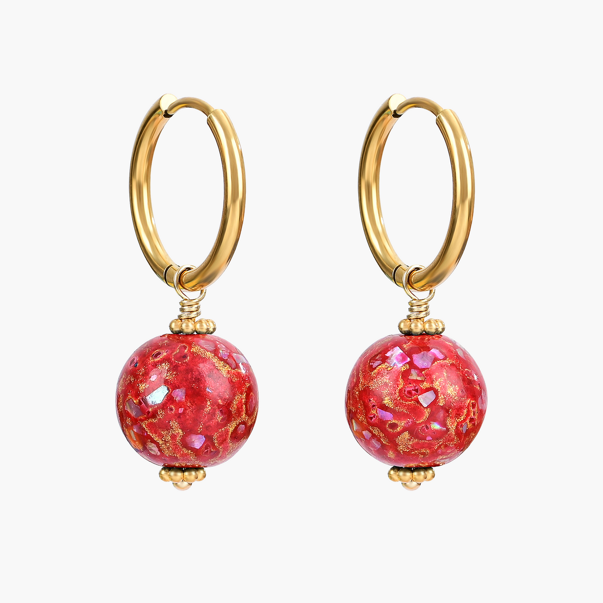 Crimson Orbit Speckle Orb Hoop Earrings