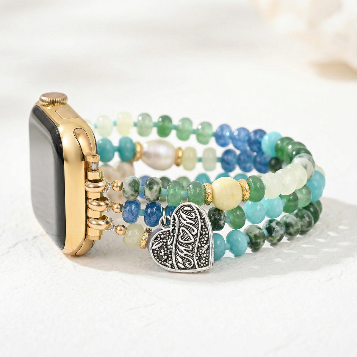 Jade Pearl Love MOM Stretch Apple Watch Strap