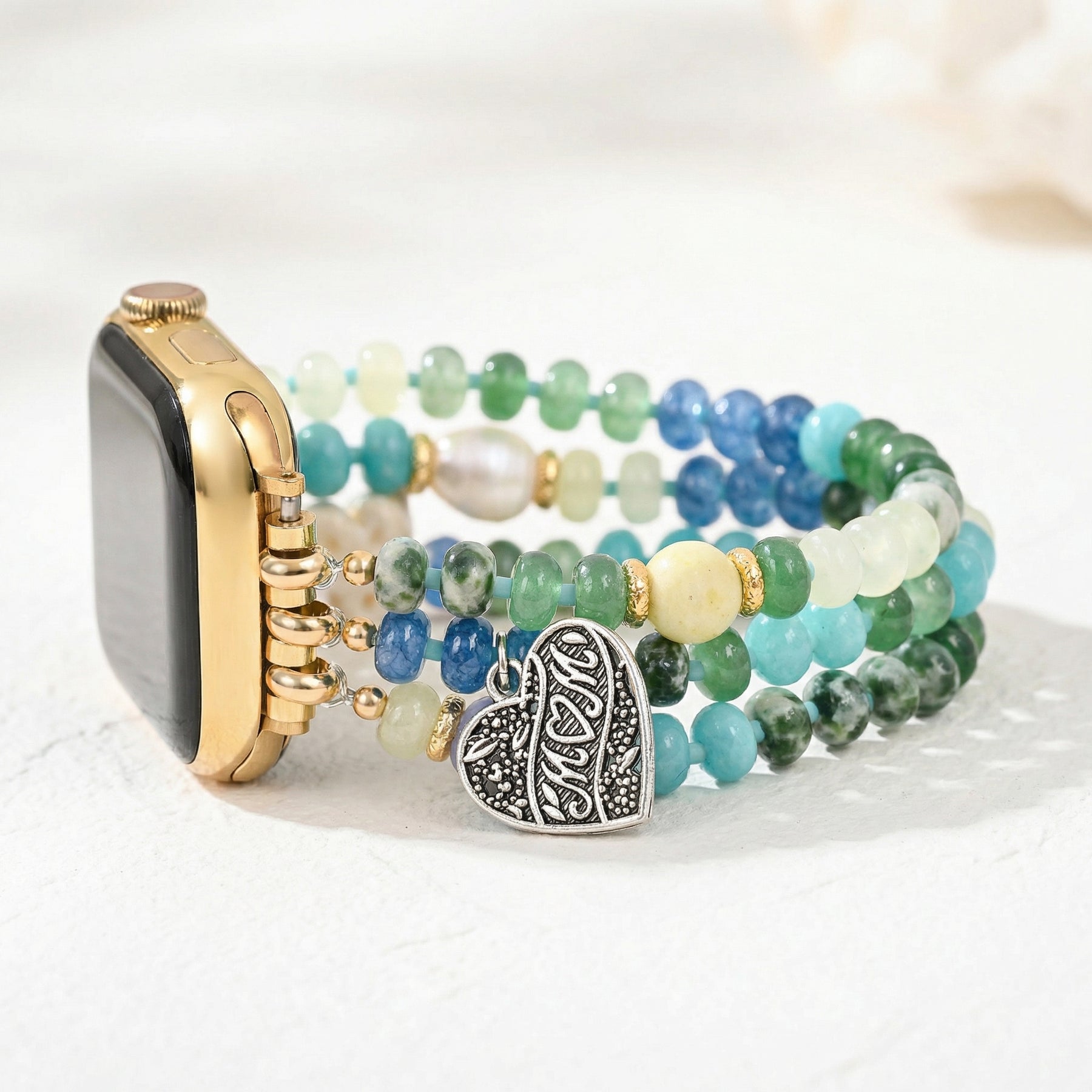 Jade Pearl Love MOM Stretch Apple Watch Strap