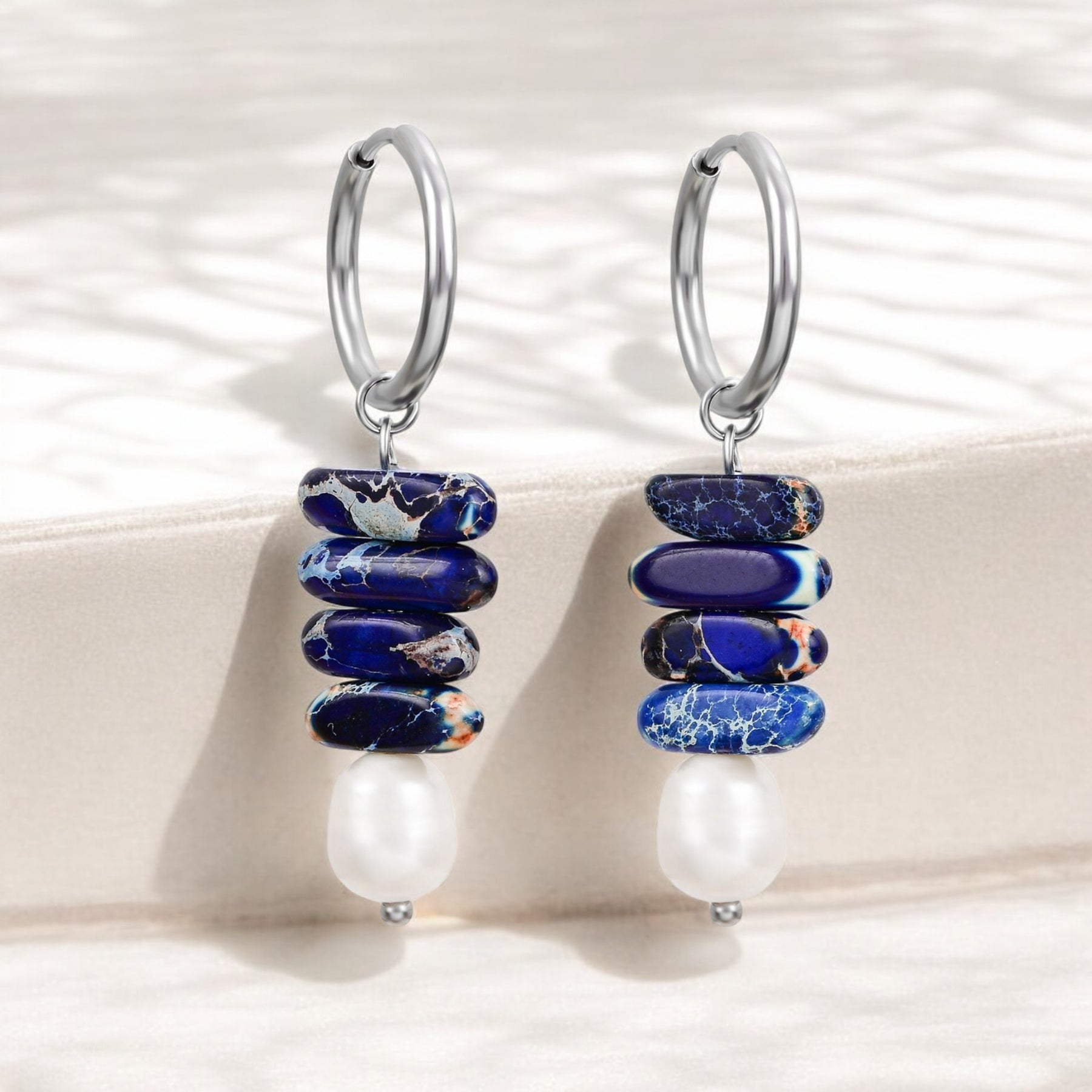 Ocean Bliss Pearl & Lapis Jasper Hoop Drops