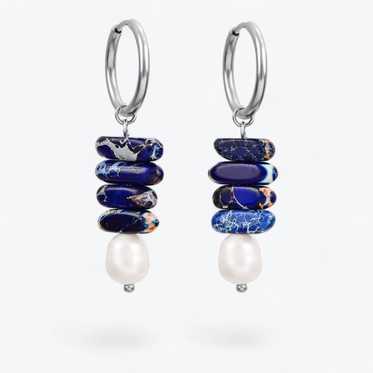 Ocean Bliss Pearl & Lapis Jasper Hoop Drops