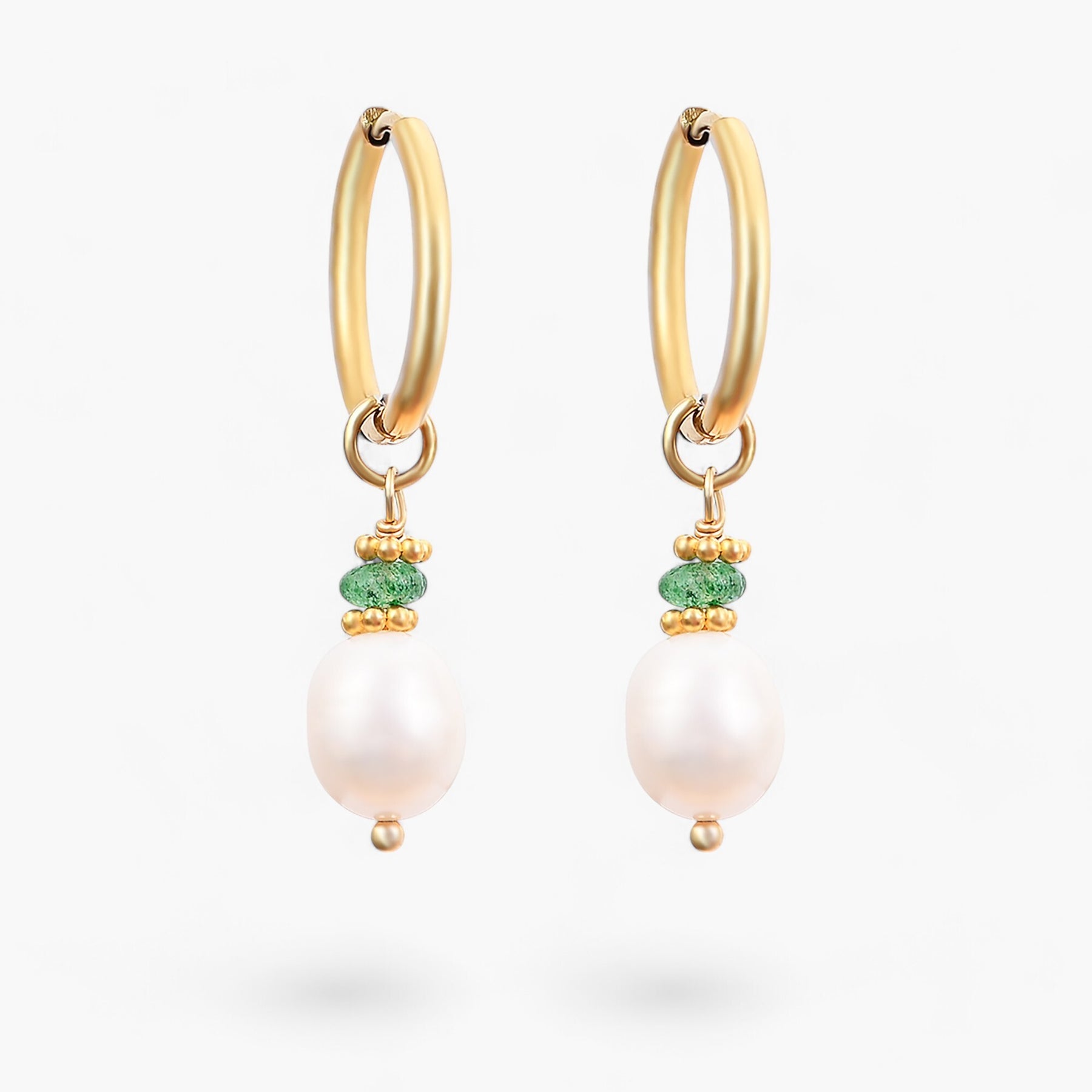 Golden Grace Pearl & Green Agate Hoop Earrings