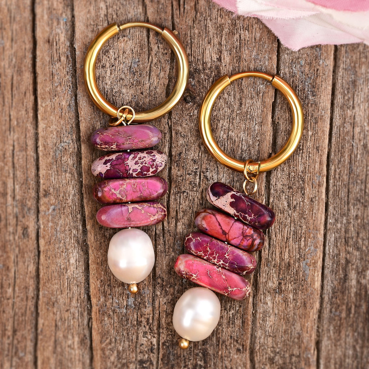 Ocean Bliss Pearl & Magenta Jasper Hoop Drops