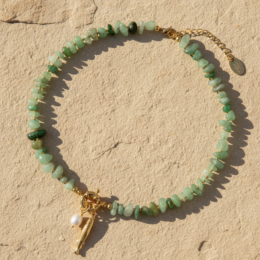 Aventurine Pearl Charm Necklace